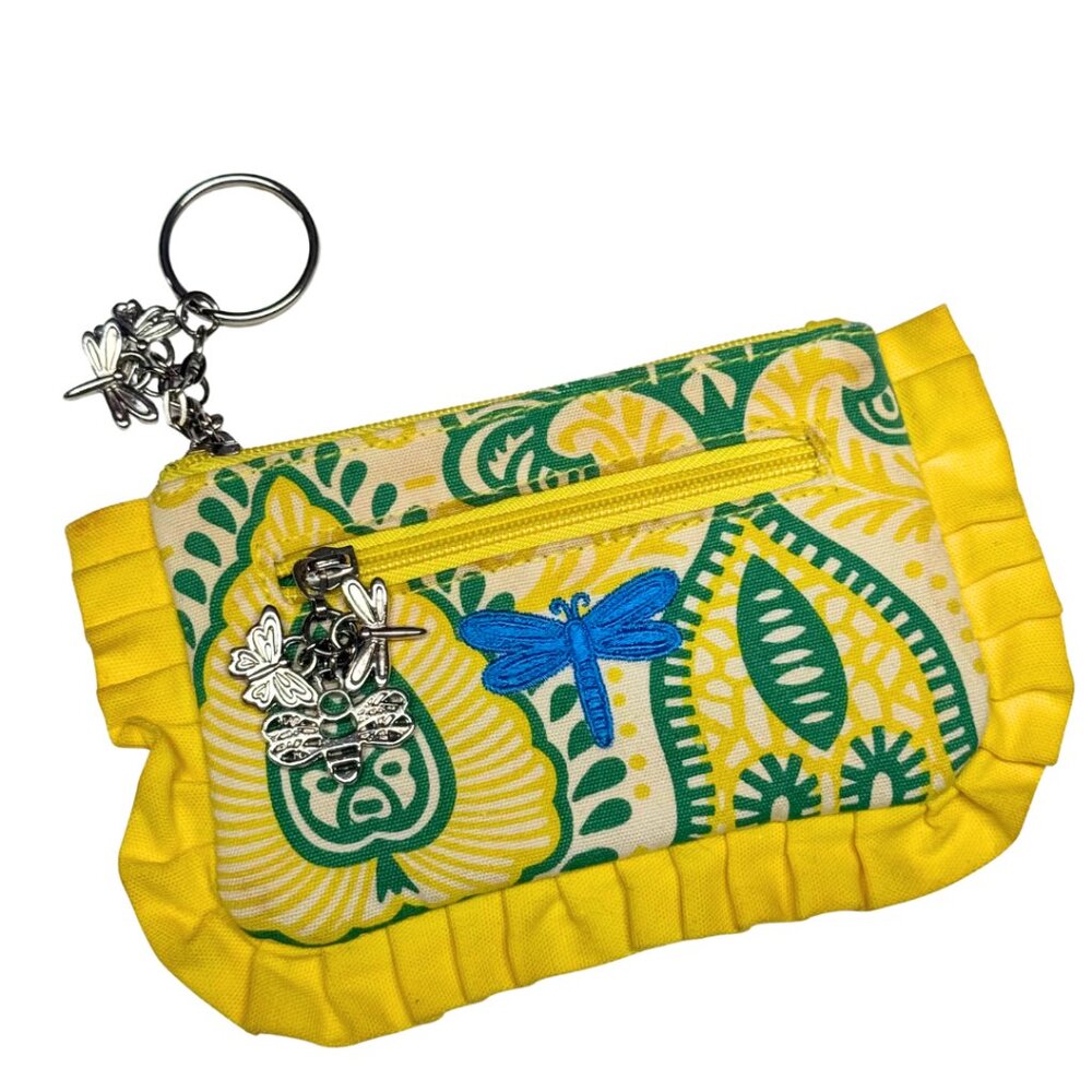 Vintage Y2K Americana Floral Paisley Zipper Pouch Coin Purse Dragonfly Butterfly